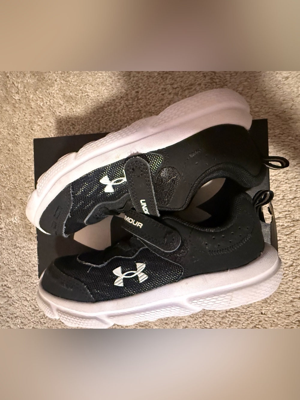 Under Armour Black and White Kids Athletic Sneakers with Velcro